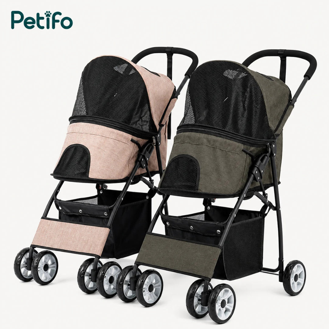 Durable green and beige Petifo pet travel stroller designed for easy transport and outdoor adventures.