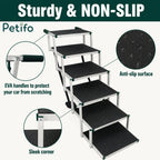 Detailed view of Detixy sturdy, non-slip dog stairs featuring EVA protective handles and anti-slip surface texture.