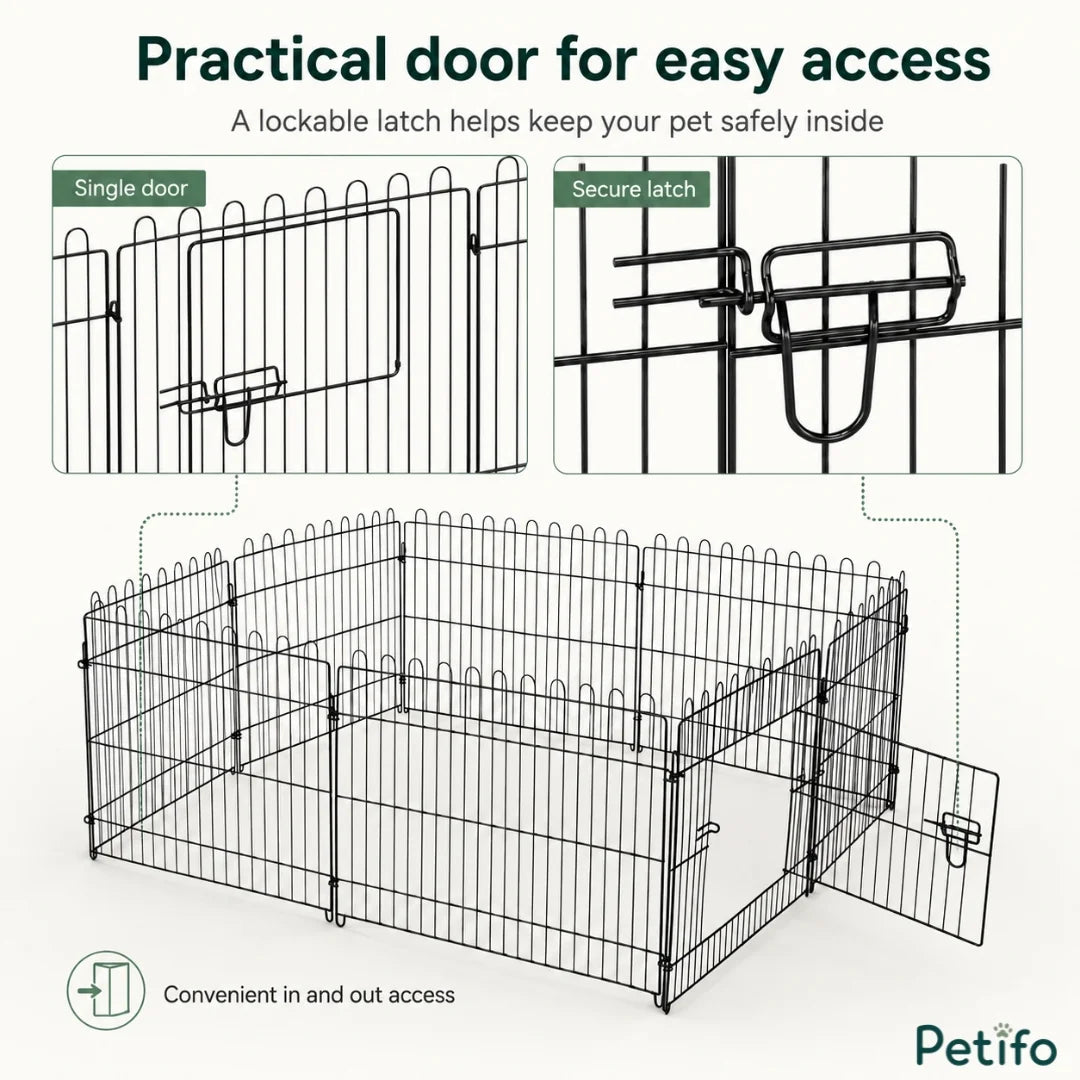 Visual illustration of the playpen folded flat for easy transport and storage alongside ground stakes.