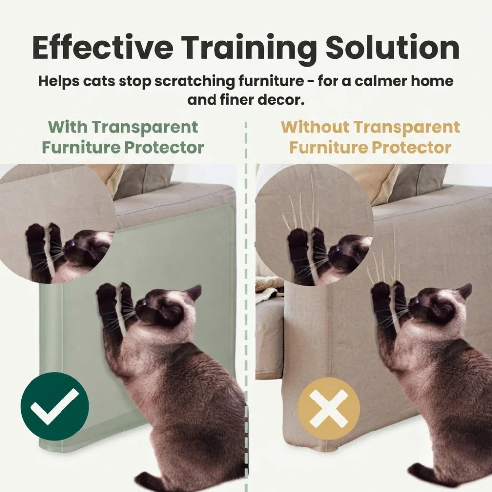 Shows the effectiveness of the protector in preventing cat scratching.