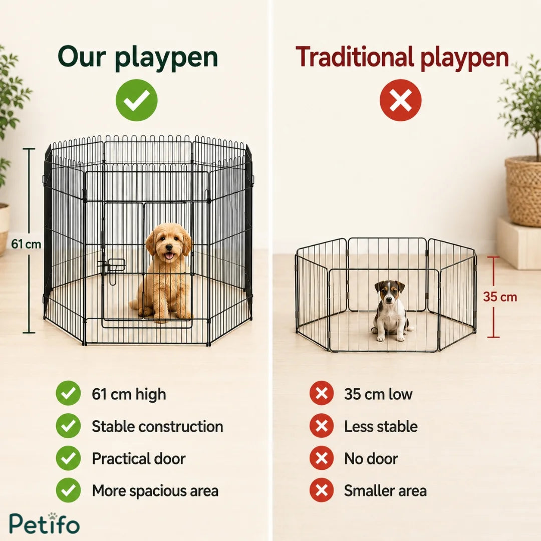 Feature comparison showing Petifo's tall versus a standard low playpen.