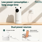 A product feature graphic detailing dual power sources for the Rojeco laser toy, highlighting DC power via cable and battery-powered options.