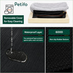 Petifo dog bed features highlighting a removable machine-washable cover, a protective waterproof layer.