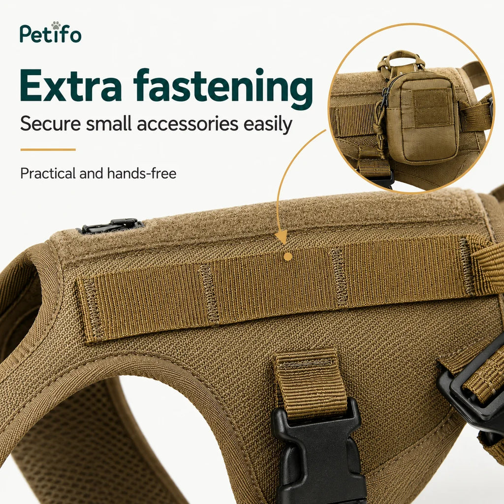 This dog harness features practical extra attachment points that allow you to easily secure small accessories for a convenient