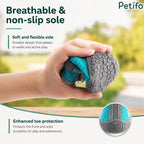 Hand demonstrating the soft, flexible, and durable non-slip sole and enhanced toe protection of Petifo turquoise dog boots.