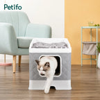 Petifo cat litter box with a quilted grey design, top-exit entrance, and a comfortable plush bed on top.