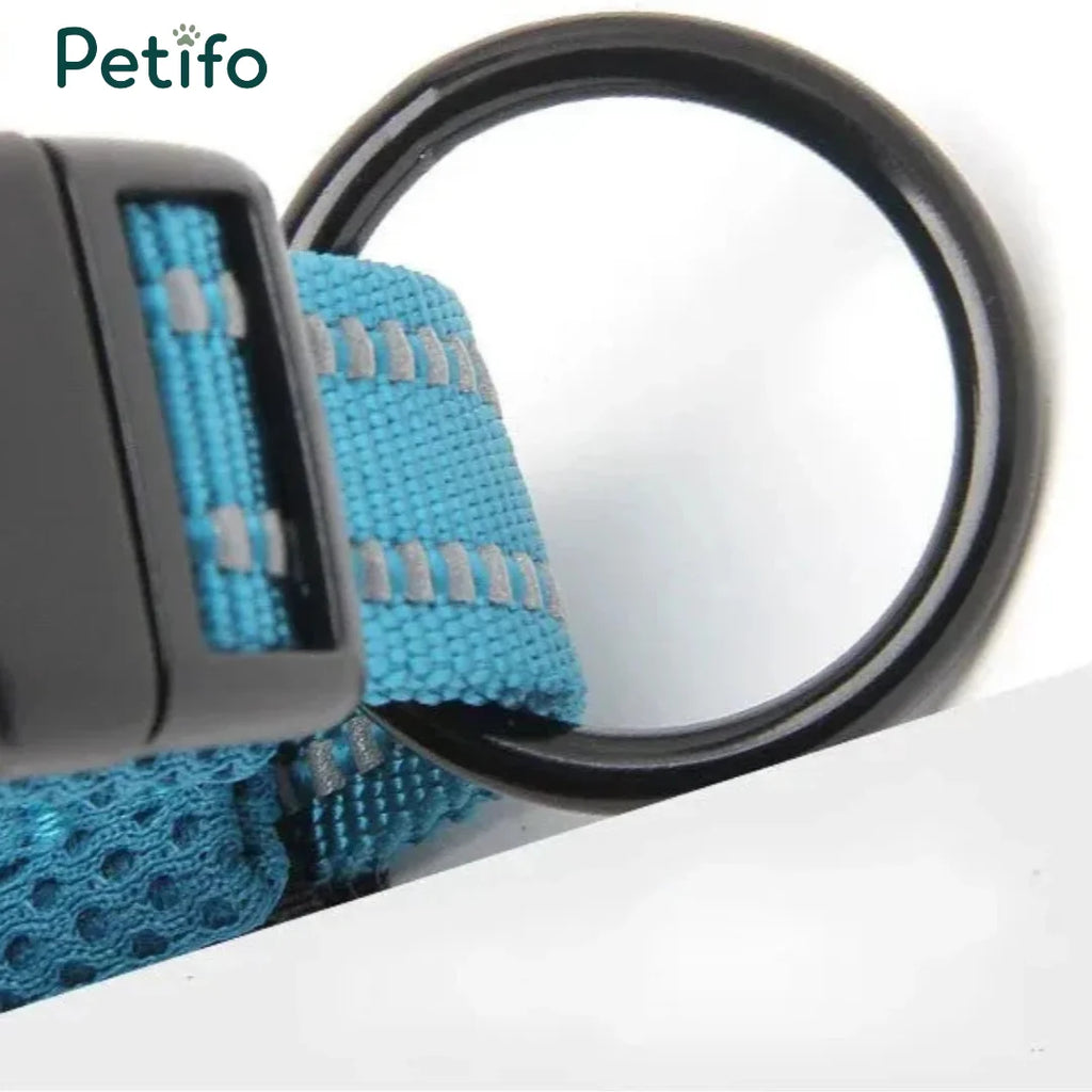 A detailed view of the durable black hardware, including the buckle and D-ring attachment.