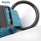 A detailed view of the durable black hardware, including the buckle and D-ring attachment.