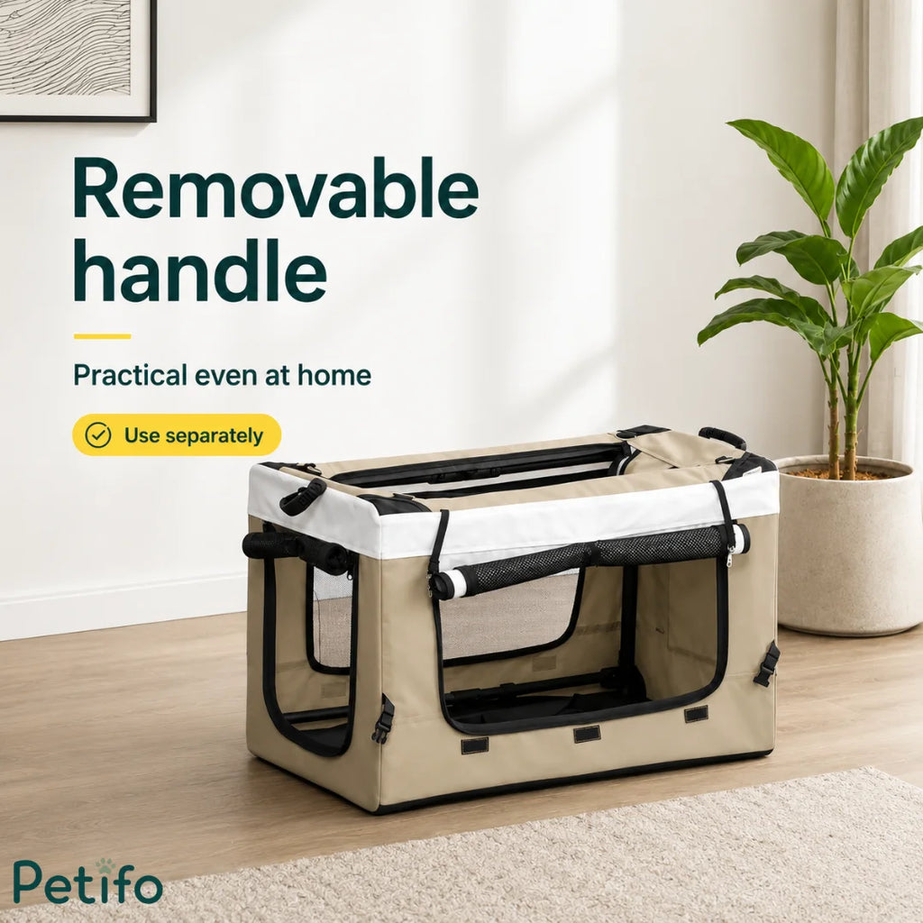 Petifo detachable pet carrier unit resting on a wooden floor indoors with a removable handle for practical home use.