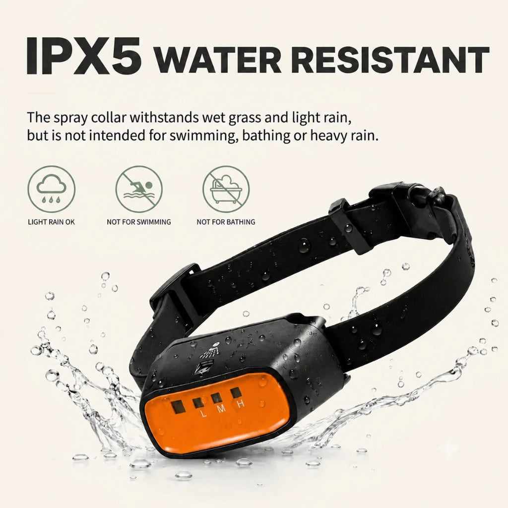 IPX5 water-resistant spray collar suitable for wet conditions.
