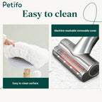 Illustration of the easy-to-clean design with removable, machine-washable plush covers for the cat tree platforms.