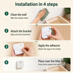 A 4-step instructional guide on how to install the air purifier on a wall.