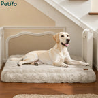 Lab dog lying on a large beige Petifo orthopedic pet bed placed in a cozy home interior.