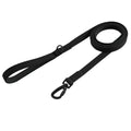 Black waterproof long training leash coiled neatly with a handle and black metal safety hook.