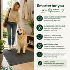 Lifestyle banner illustrating the benefits of using a machine-washable absorbent dog mat for a cleaner home and easier daily pet care.