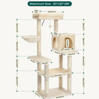 This model features a maximum size of 30" x 20" x 56" and includes a side basket, a central enclosed condo, and a hanging toy.