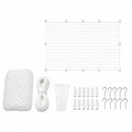 Complete white cat safety net kit including installation rope, cable ties, wall plugs, and metal hooks.