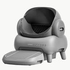 Modern Grey self-cleaning litter box featuring a stylish design and accessible open-top entry.