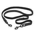 Black Reflexfit multifunctional dog leash with dual black zinc alloy snap hooks and reflective stitching.