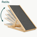 Adjustable wooden pet ramp with a non-slip surface and multiple height settings for easy access.