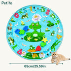 Frog and nature themed interactive cat water splash mat with a 65cm size indicator.