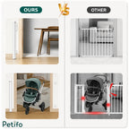 Comparison showing the clean, obstruction-free profile of the retractable gate versus traditional metal baby gates.
