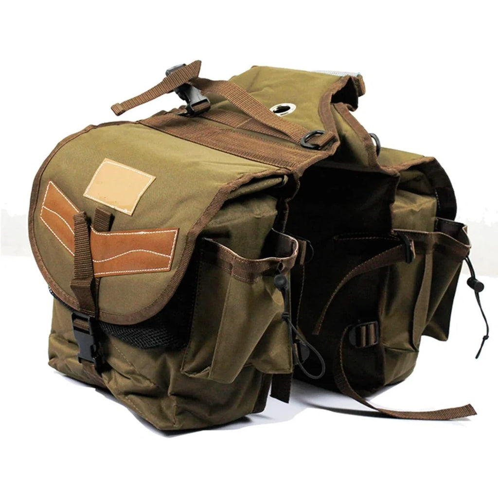  canvas equestrian saddle bag displayed from a front three-quarter angle against a plain background.