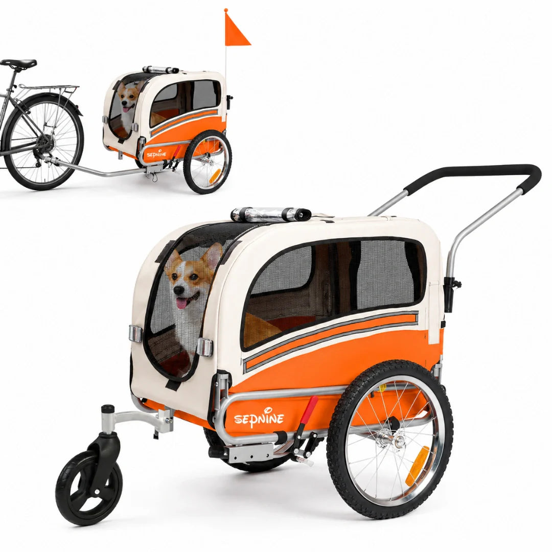 SEPNINE 2-in-1 Bike Trailer for Dogs yellow orange -Petifo