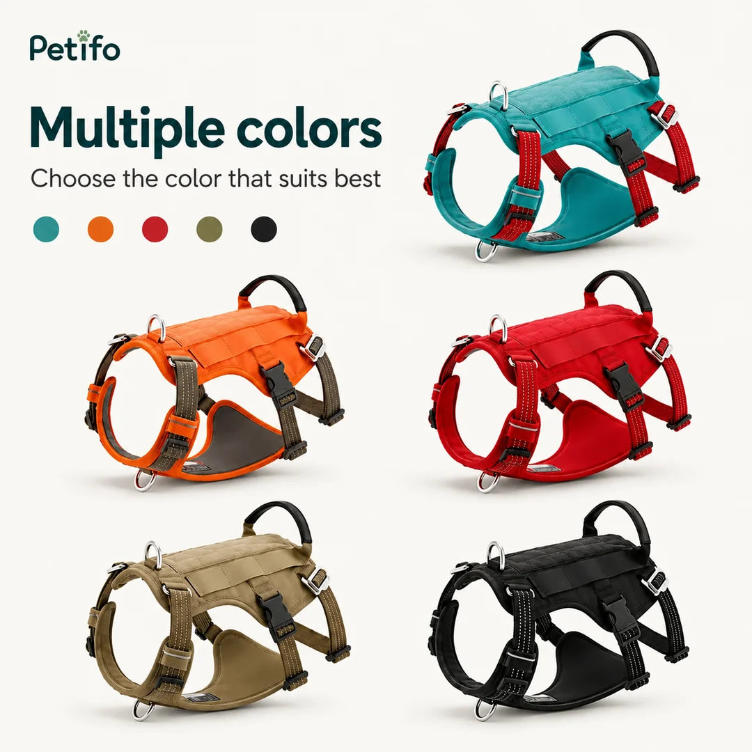 This dog harness is available in several different color options to suit your personal style and preference.