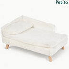 A premium white, plush pet sofa with wooden legs, designed for comfort and style.