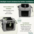 Petfuled grey bicycle pet bag showing its removable, foldable, and multi-ventilated mesh design.