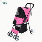 Pink Petifo lightweight foldable pet stroller with breathable mesh for dogs and cats.