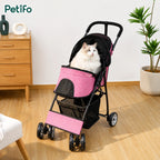 Pink Petifo lightweight foldable pet stroller with breathable mesh for cats.