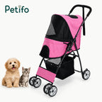 Pink Petifo lightweight foldable pet stroller with breathable mesh for dogs and cats.