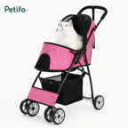 Pink Petifo lightweight foldable pet stroller with breathable mesh for cats.