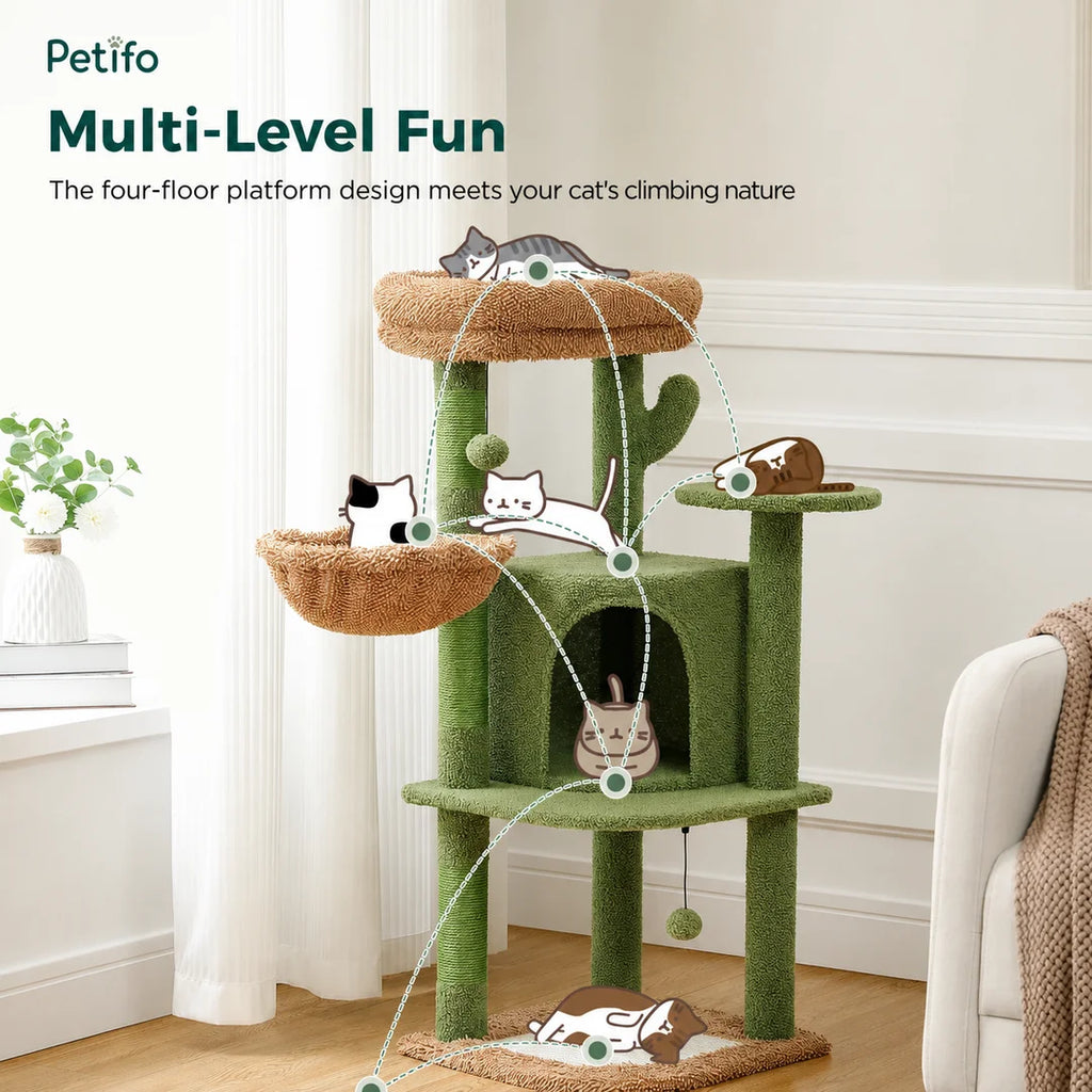 This Petifo cat tree features a four-floor platform design that supports a cat's natural climbing instincts.