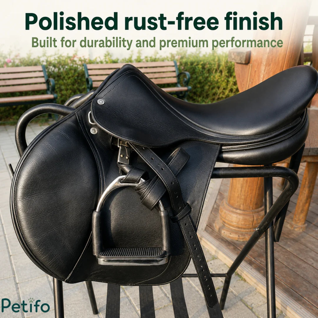 Polished rust-free finish built for durability and premium performance, attached to a black saddle.