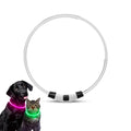 Rechargeable LED glowing collar displayed alongside a black dog and a cat wearing illuminated collars.
