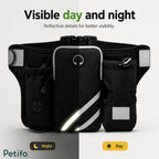 Comparison view of the reflective running waist belt showing high visibility during both day and night conditions.
