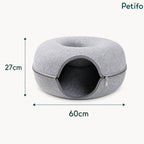 Product dimension infographic displaying 60cm width and 27cm height measurements for the round felt cat bed.
