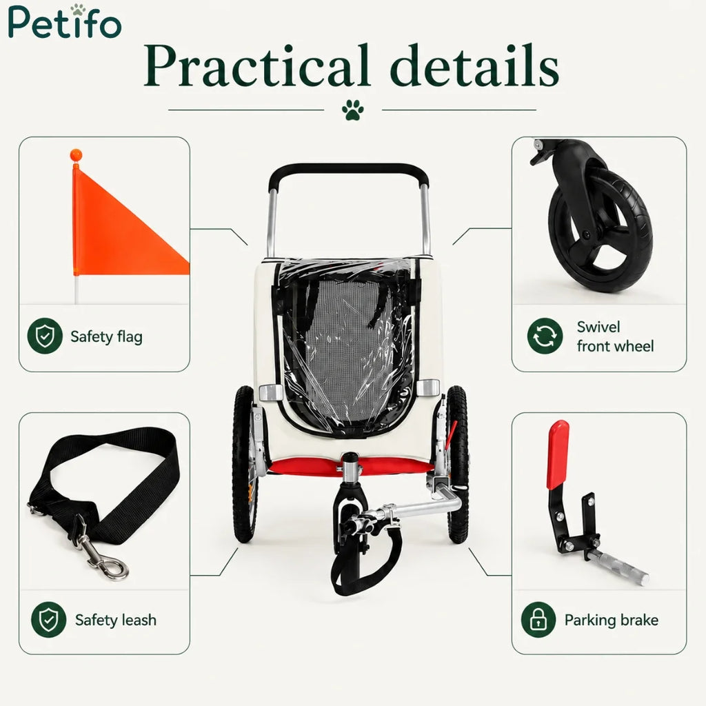 Safety and practical details of the Petifo dog trailer.