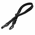 Black reflective adjustable pet safety restraint featuring multiple attachment clips.