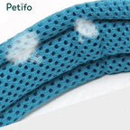 A close-up detail shot showcasing the texture of the blue, breathable mesh material used in Petifo pet collars.