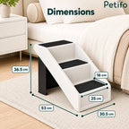 Size dimensions diagram of the 3-step pet stairs.