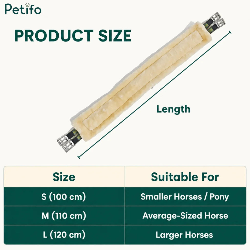 Size chart and length guide for finding the correct horse girth fit.