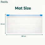 A product size diagram for a Petifo litter mat showing dimensions of $69\text{ cm}$ in width by $33\text{ cm}$ in height.
