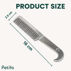 Product size diagram showing a stainless steel horse mane comb measuring 16 cm by 2.5 cm.