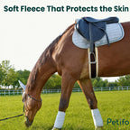 Horse girth featuring soft fleece to ensure skin protection while riding.