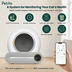 A smartphone displaying app-based remote control features for a smart cat litter box, including automatic and manual modes