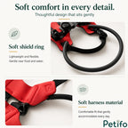 Close-up highlighting the soft, lightweight, and flexible shield ring and comfortable material of the blind dog harness.